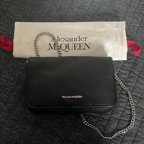 Alexander McQueen Black Crossbody Bag with Silver Chain